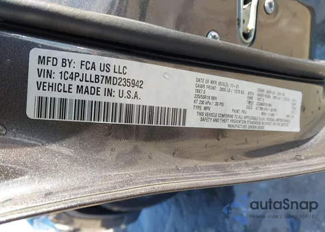 2021 Jeep Cherokee Altitude Fwd from USA, damaged, VIN 1C4PJLLB7MD235942